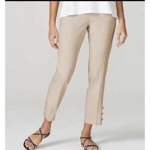 J Jill Linen Blend Stretch Medium‎ Macadamia Tan Button At Hem Of Pants